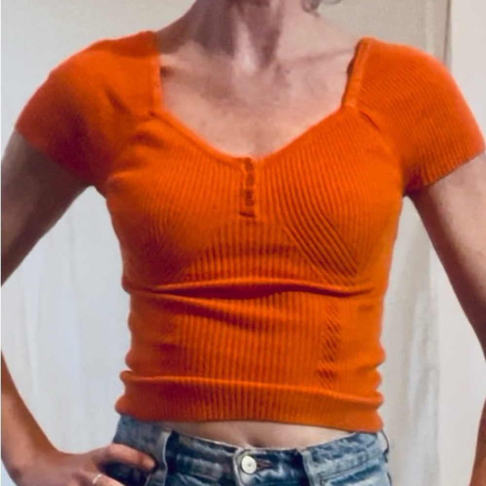 Maeve Vibrant Orange Ribbed Crop Top